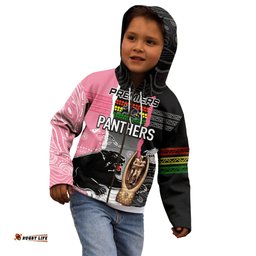 Personalised Panther Rugby NRL Premiers Kid Hoodie Panther Pride Black & Pink Aboriginal Mix Art