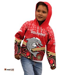 Custom Dolphins Rugby Christmas Kid Hoodie Merry Xmas 2023 Mix Aboriginal Art