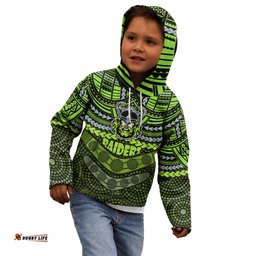Custom Raiders Rugby Kid Hoodie Polynesian and Aboriginal Special Version