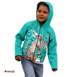 Personalised Kookaburra and Cockatoo Kid Hoodie Australia Merry Christmas Aboriginal Teal Style