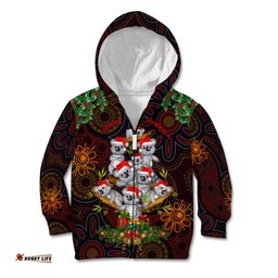 Aboriginal Christmas Kid Hoodie Aussie Koala Christmas Tree with Aboriginal Inspired