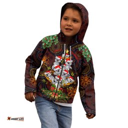 Aboriginal Christmas Kid Hoodie Aussie Koala Christmas Tree with Aboriginal Inspired