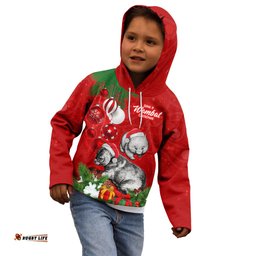 Personalised Wombat Lover Kid Hoodie Australia Merry Christmas Aboriginal