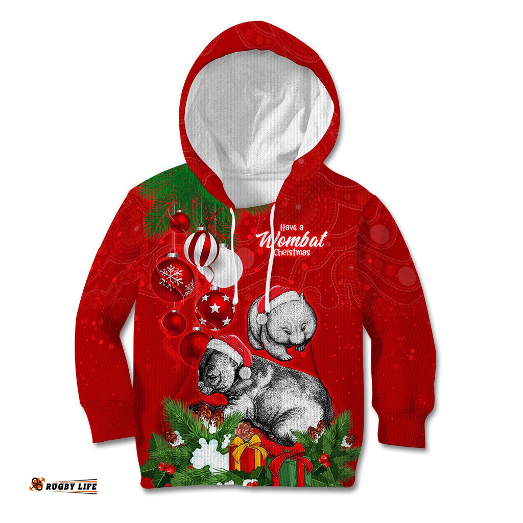 Personalised Wombat Lover Kid Hoodie Australia Merry Christmas Aboriginal