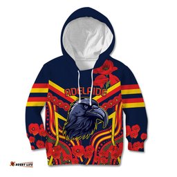 Custom Crows Football ANZAC Kid Hoodie Poppy Soldier With Aboriginal Dots Art