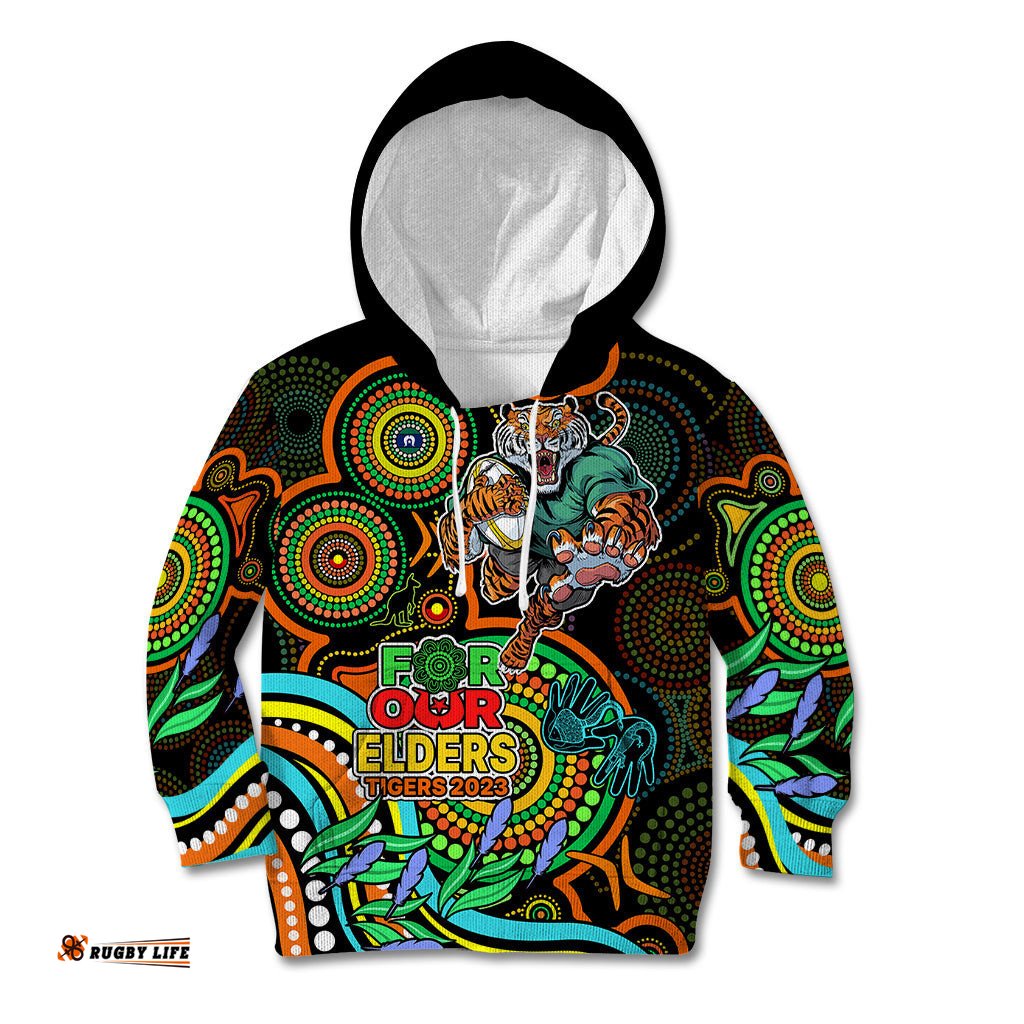 Custom Tigers Rugby Aboriginal Art Kid Hoodie NAIDOC Indigenous Tribal