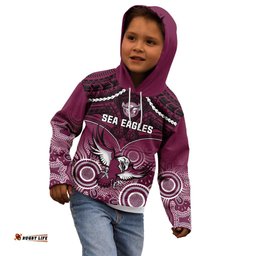 Personalised Sea Eagles Rugby Kid Hoodie Aboriginal Mix Polynesian Pattern