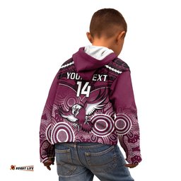 Personalised Sea Eagles Rugby Kid Hoodie Aboriginal Mix Polynesian Pattern