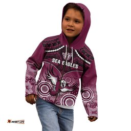 Personalised Sea Eagles Rugby Kid Hoodie Aboriginal Mix Polynesian Pattern