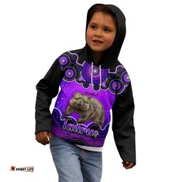 Personalised Australia Taurus Wombat Zodiac Kid Hoodie Auz Astrology Aboriginal Purple