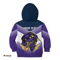 Personalised Storm Rugby 2024 Kid Hoodie Mascot With Trophy Go Champions Aboriginal Art