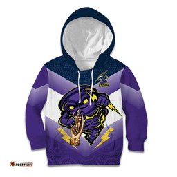 Personalised Storm Rugby 2024 Kid Hoodie Mascot With Trophy Go Champions Aboriginal Art