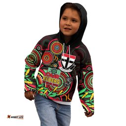 St Kilda Football Aboriginal Art Kid Hoodie NAIDOC Indigenous Tribal