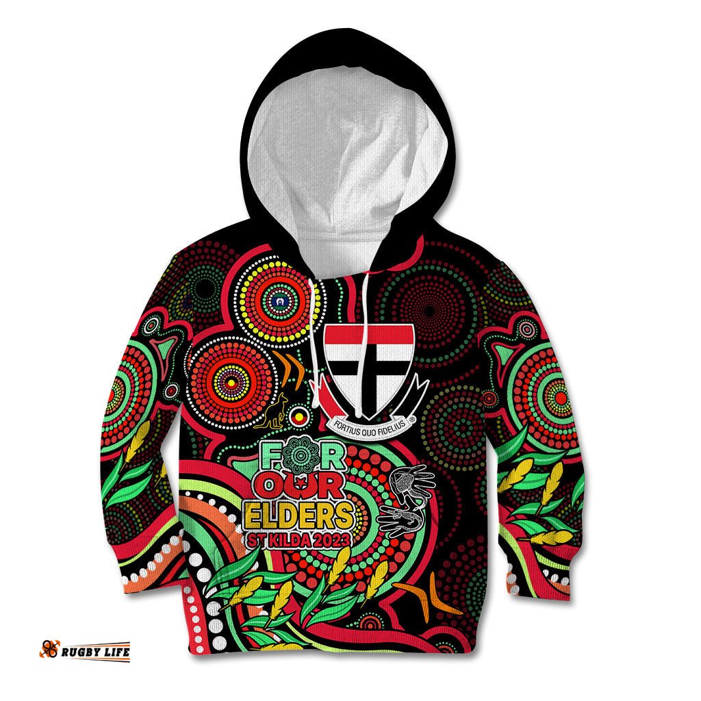 St Kilda Football Aboriginal Art Kid Hoodie NAIDOC Indigenous Tribal