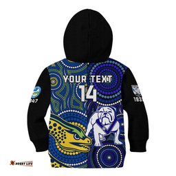 Personalised Bulldogs Mix Parramatta Eels Rugby Kid Hoodie Aboriginal Version