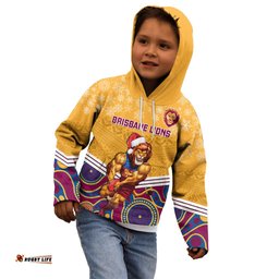 Custom Brisbane Lions Football Christmas Kid Hoodie Merry Xmas 2023 Mix Aboriginal Art