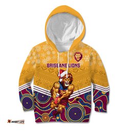 Custom Brisbane Lions Football Christmas Kid Hoodie Merry Xmas 2023 Mix Aboriginal Art