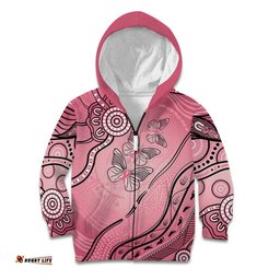 Pink Aboriginal Butterfly Ribbon Cancer Kid Hoodie
