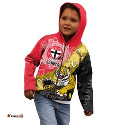 Personalised Richmond And St Kilda Football Kid Hoodie Tigers Saints Together Aboriginal Art