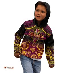 Personalised Brisbane Rugby Kid Hoodie Brisbane 1987 Aboriginal Mix Polynesian Pattern