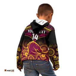 Personalised Brisbane Rugby Kid Hoodie Brisbane 1987 Aboriginal Mix Polynesian Pattern