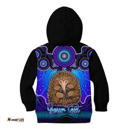 Personalised Australia Virgo Echidna Zodiac Kid Hoodie Auz Astrology Aboriginal Blue