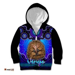 Personalised Australia Virgo Echidna Zodiac Kid Hoodie Auz Astrology Aboriginal Blue