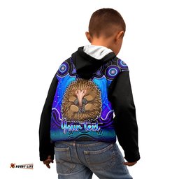 Personalised Australia Virgo Echidna Zodiac Kid Hoodie Auz Astrology Aboriginal Blue