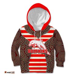 NRL Dolphins Kid Hoodie Mix Dot Aboriginal
