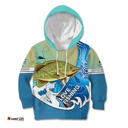 Australia Fishing Kid Hoodie Love Fishing Murray Cod In Aboriginal Art Patterns