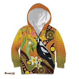 Australia Eucalyptus Flower And Magpie Kid Hoodie Aboriginal Art