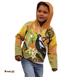 Australia Eucalyptus Flower And Magpie Kid Hoodie Aboriginal Art