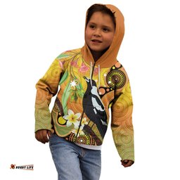 Australia Eucalyptus Flower And Magpie Kid Hoodie Aboriginal Art