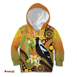 Australia Eucalyptus Flower And Magpie Kid Hoodie Aboriginal Art