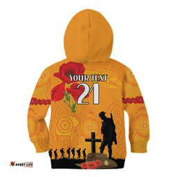 Australia Wallabies Rugby ANZAC Custom Kid Hoodie Gallipoli Soldier With Aboriginal Dots Art
