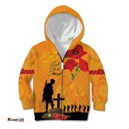Australia Wallabies Rugby ANZAC Custom Kid Hoodie Gallipoli Soldier With Aboriginal Dots Art