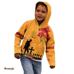 Australia Wallabies Rugby ANZAC Custom Kid Hoodie Gallipoli Soldier With Aboriginal Dots Art