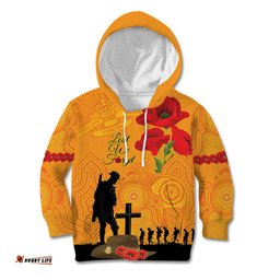 Australia Wallabies Rugby ANZAC Custom Kid Hoodie Gallipoli Soldier With Aboriginal Dots Art