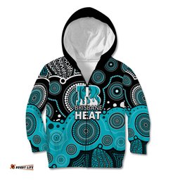 Custom Text And Number Brisbane Heat BBL Kid Hoodie Aboriginal Patterns