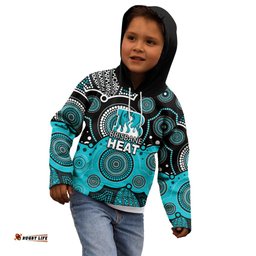 Custom Text And Number Brisbane Heat BBL Kid Hoodie Aboriginal Patterns