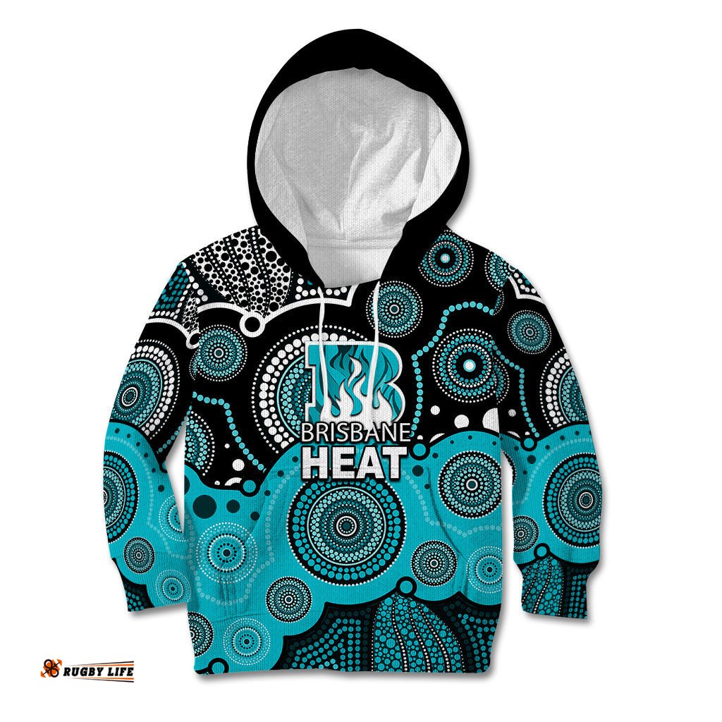 Custom Text And Number Brisbane Heat BBL Kid Hoodie Aboriginal Patterns