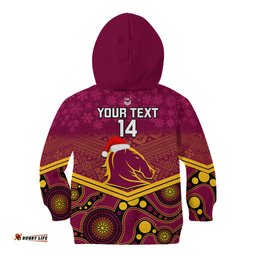 Custom Brisbane Broncos Rugby Christmas Kid Hoodie Merry Xmas 2023 Mix Aboriginal Art
