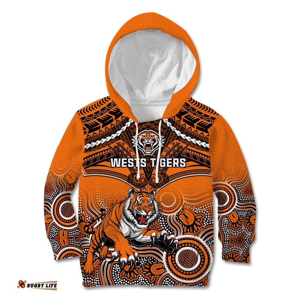 Tigers Rugby Kid Hoodie Aboriginal Mix Polynesian Pattern