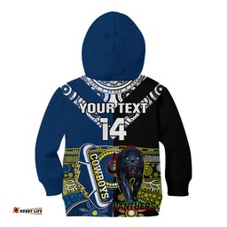 Custom Panthers And Cowboys Rugby Kid Hoodie Aboriginal Version