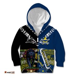 Custom Panthers And Cowboys Rugby Kid Hoodie Aboriginal Version