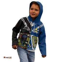Custom Panthers And Cowboys Rugby Kid Hoodie Aboriginal Version