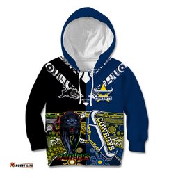 Custom Panthers And Cowboys Rugby Kid Hoodie Aboriginal Version