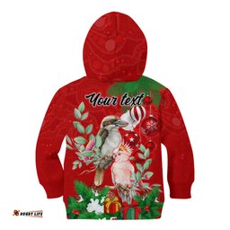 Personalised Kookaburra Lover Kid Hoodie Australia Merry Christmas Aboriginal Red Style