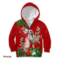Personalised Kookaburra Lover Kid Hoodie Australia Merry Christmas Aboriginal Red Style