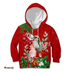 Personalised Kookaburra Lover Kid Hoodie Australia Merry Christmas Aboriginal Red Style